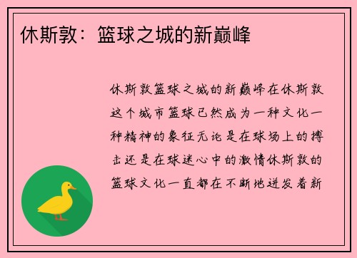 休斯敦:篮球之城的新巅峰 休斯敦:篮球之城的新巅峰